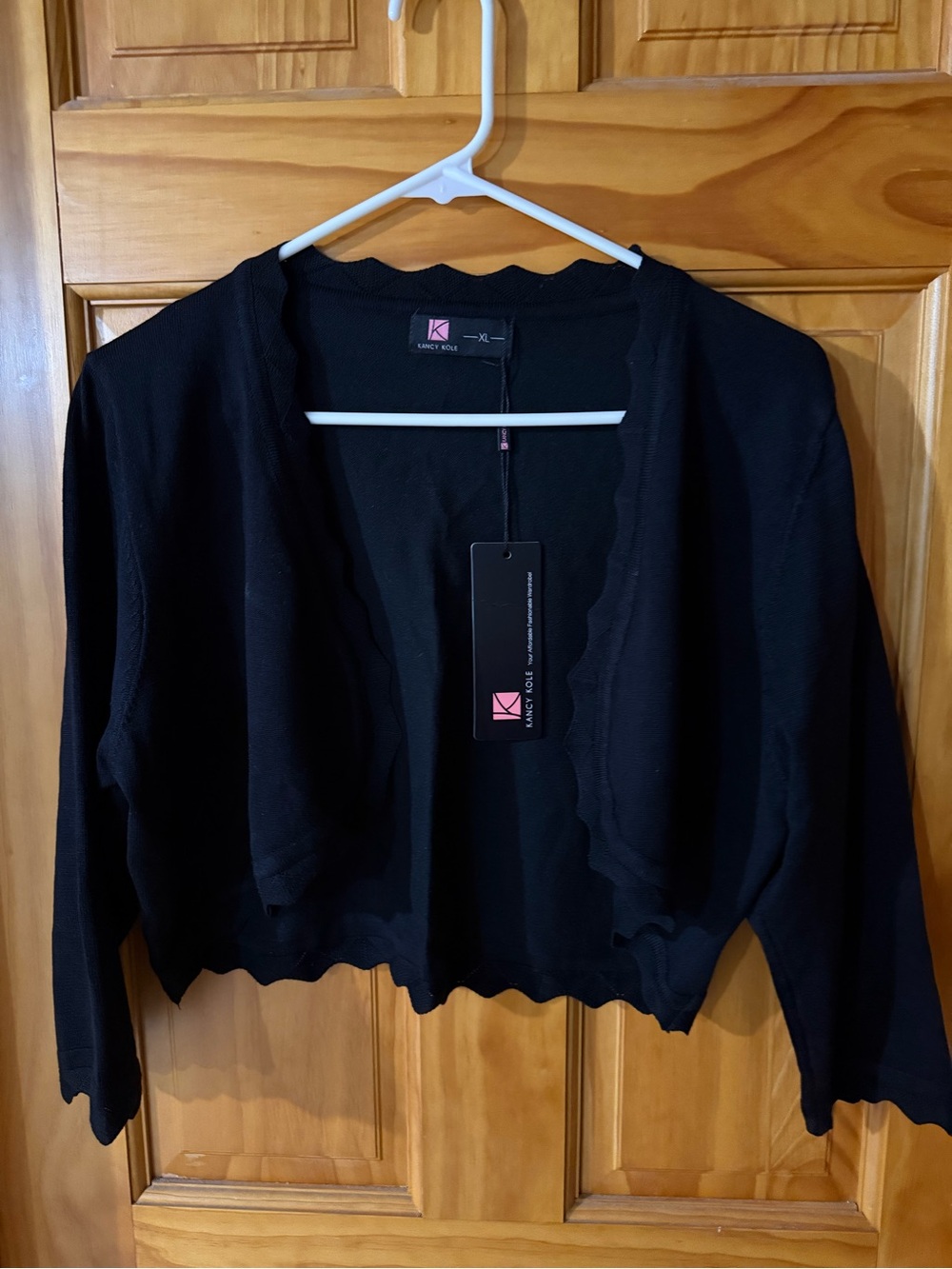 Kancy Kole scalloped Trim Black Cropped Cardigan Sweater